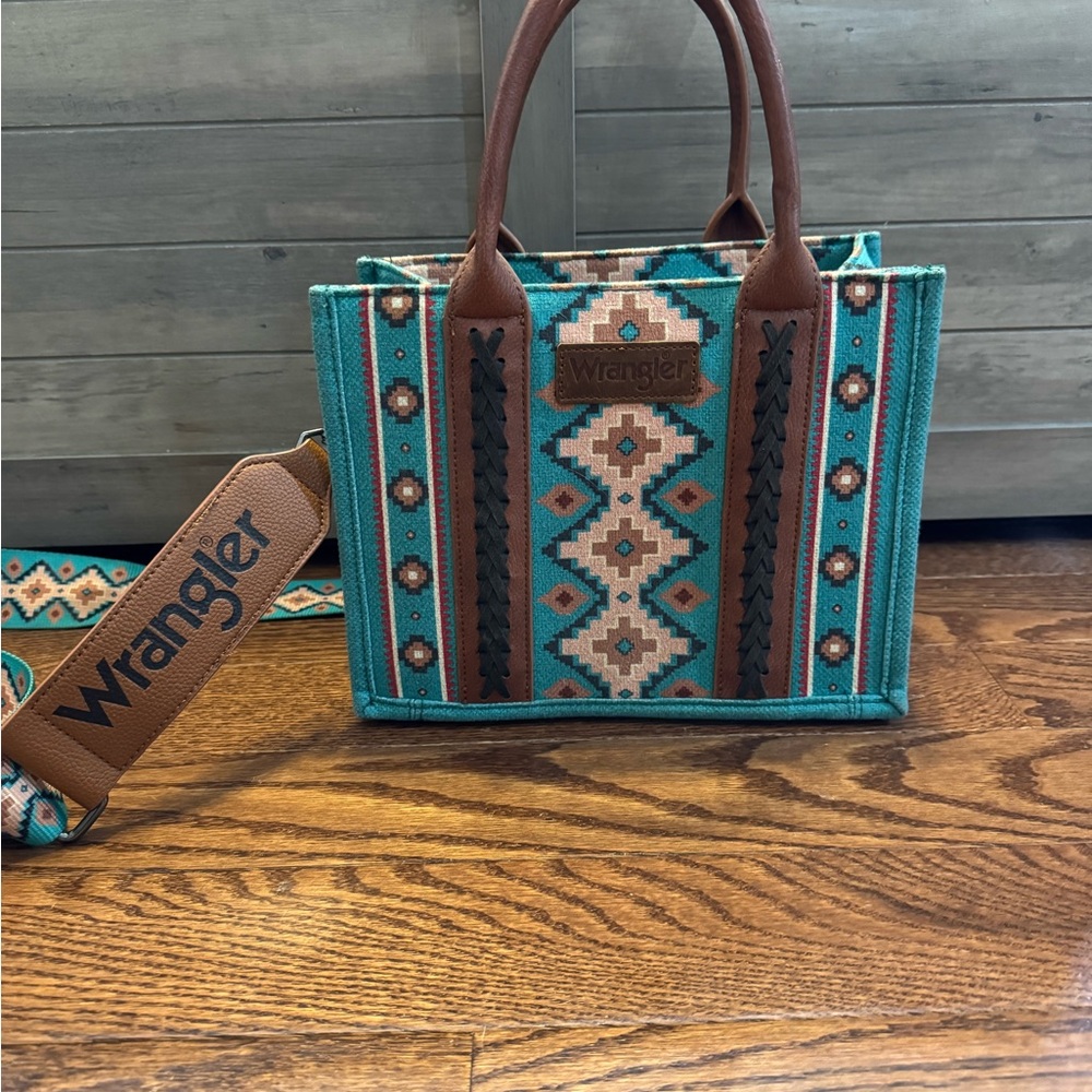 Wrangler Turquoise and Brown Tote Bag